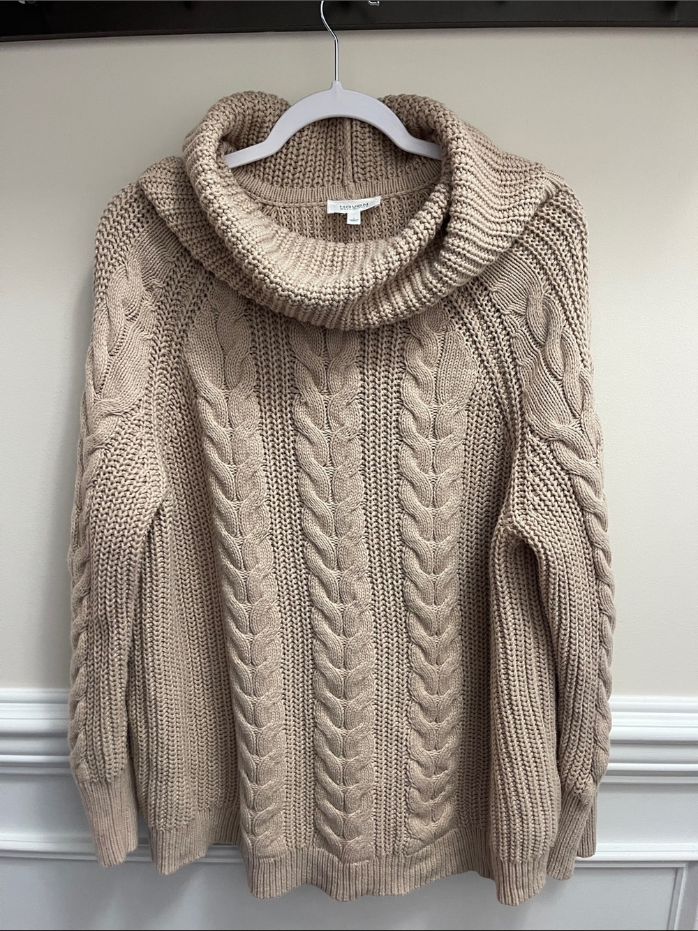 Haven Chunky Cable Knit Turtleneck Sweater - Beige